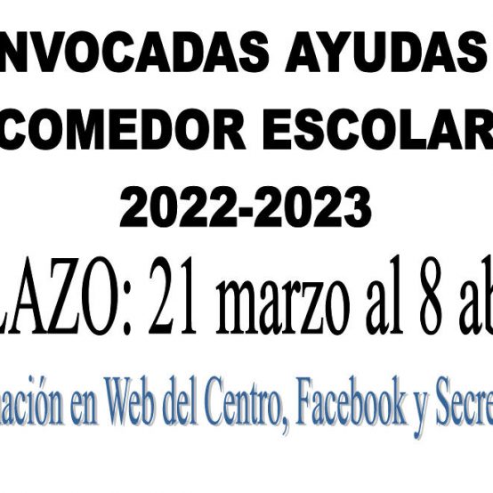 CARTEL CONVOCATORIA AYUDA COMEDOR ESCOLAR 2022-23